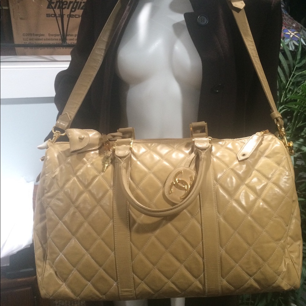 RARE  Vintage CHANEL Beige Weekender Bag
